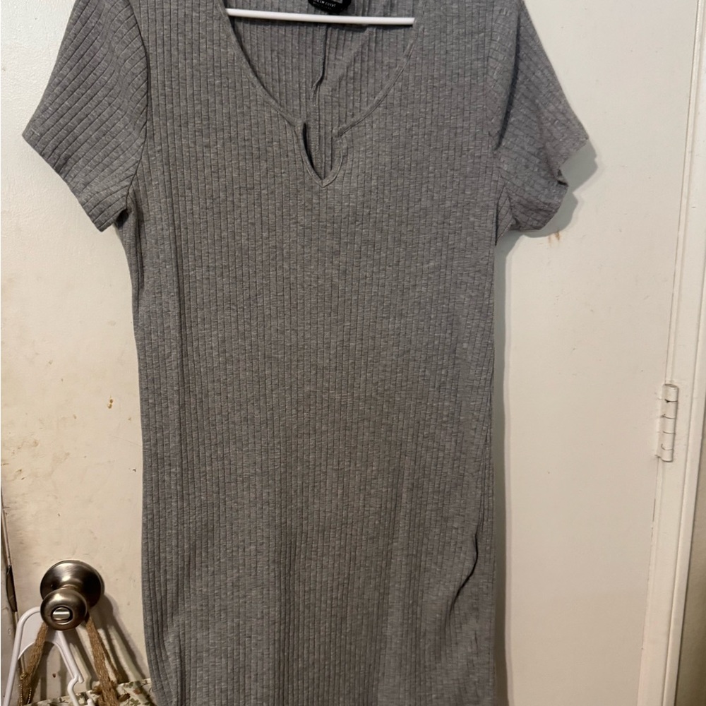 Gray Ribbed Knit Dress